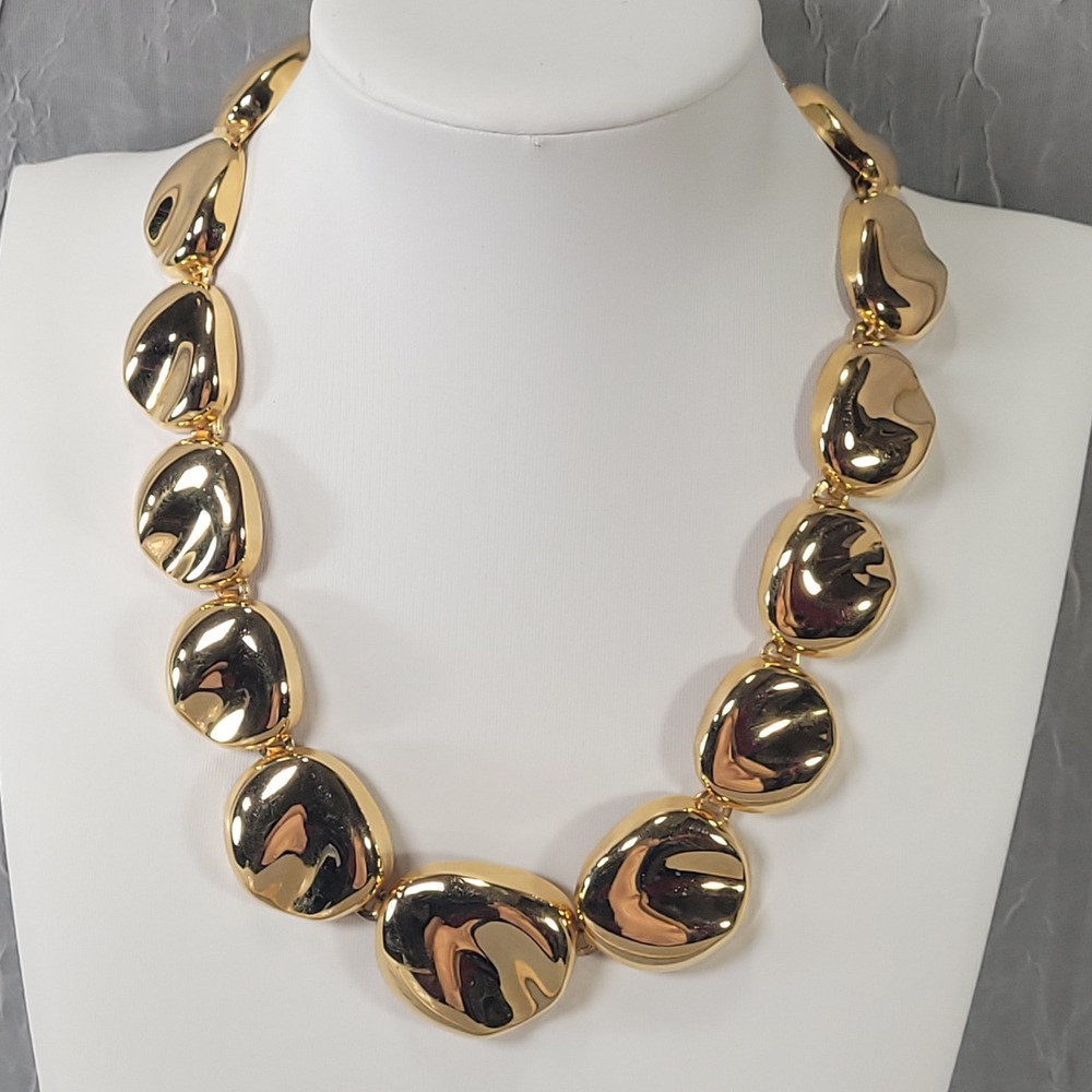 Trifari Collar Necklace Women Gold Tone Chunky Polished Organic Nugget Link MCM